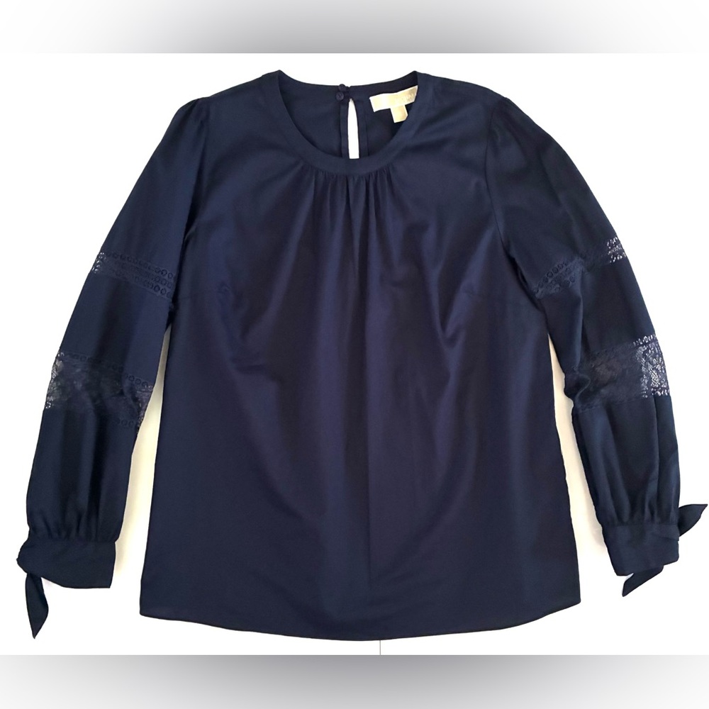 Michael Kors Navy long tie sleeve lace detail Blouse Top New w/out tags size M